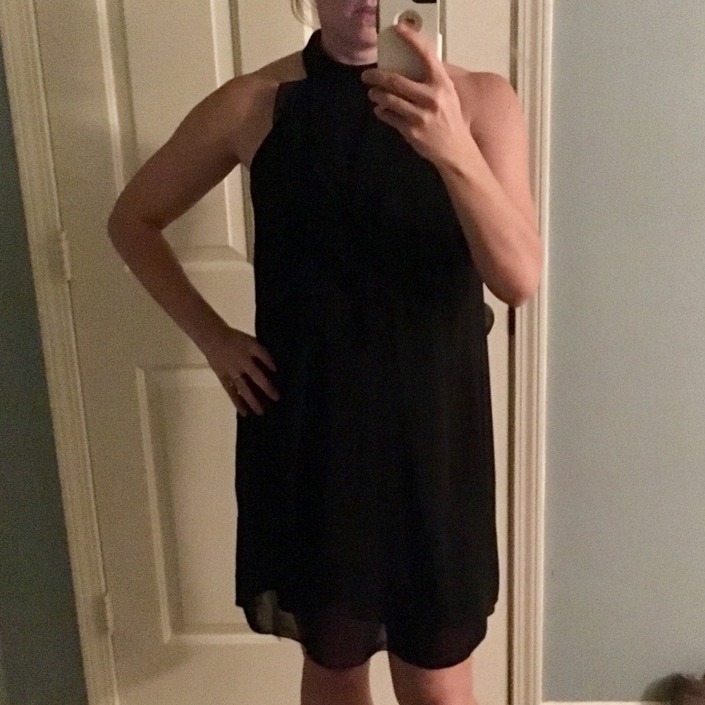 Black high neck ruffle front dress size 10
